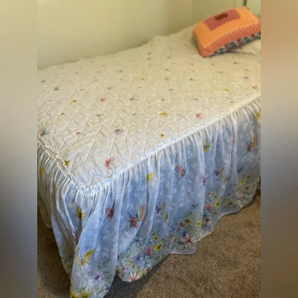 70s fairycore butterfly bedspread floral